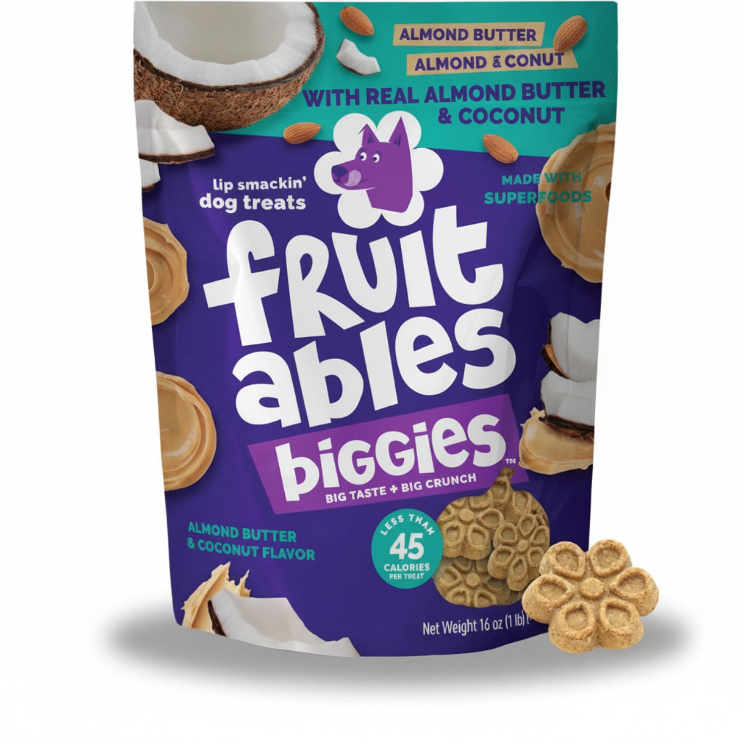 Fruitables Biggies Dog Biscuits, Pumpkin Treats for Dogs, Healthy Doggie Biscuits, Crunchy Treats, No Wheat, Corn or Soy, Made in The USA, Almond Butter and Coconut Flavor, 16oz
