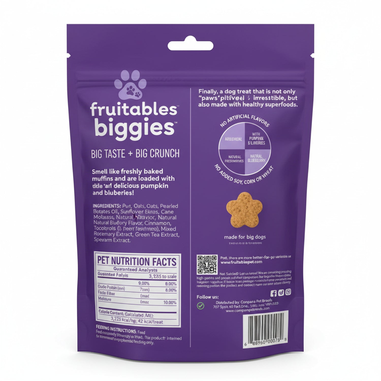 Fruitables Biggies Dog Biscuits, Healthy Treats for Dogs, Doggie Biscuits, Crunchy Pumpkin Treats, Made Without Wheat, Corn and Soy, Made in the USA, Pumpkin and Blueberry Flavor, 16oz