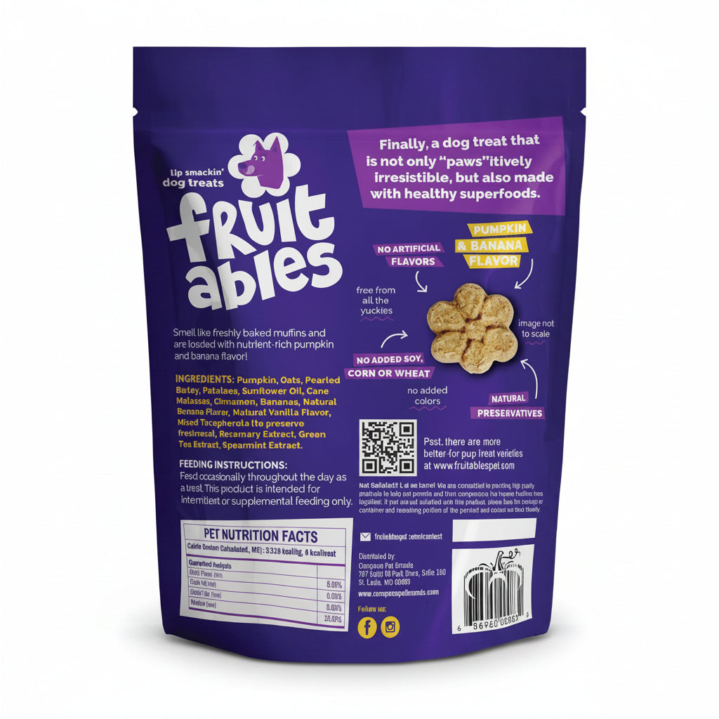 Fruitables Baked Dog Treats, Healthy Pumpkin Treat for Dogs, Low Calorie & Delicious, No Wheat, Corn or Soy, Made in the USA, Pumpkin and Banana Flavor, 12oz