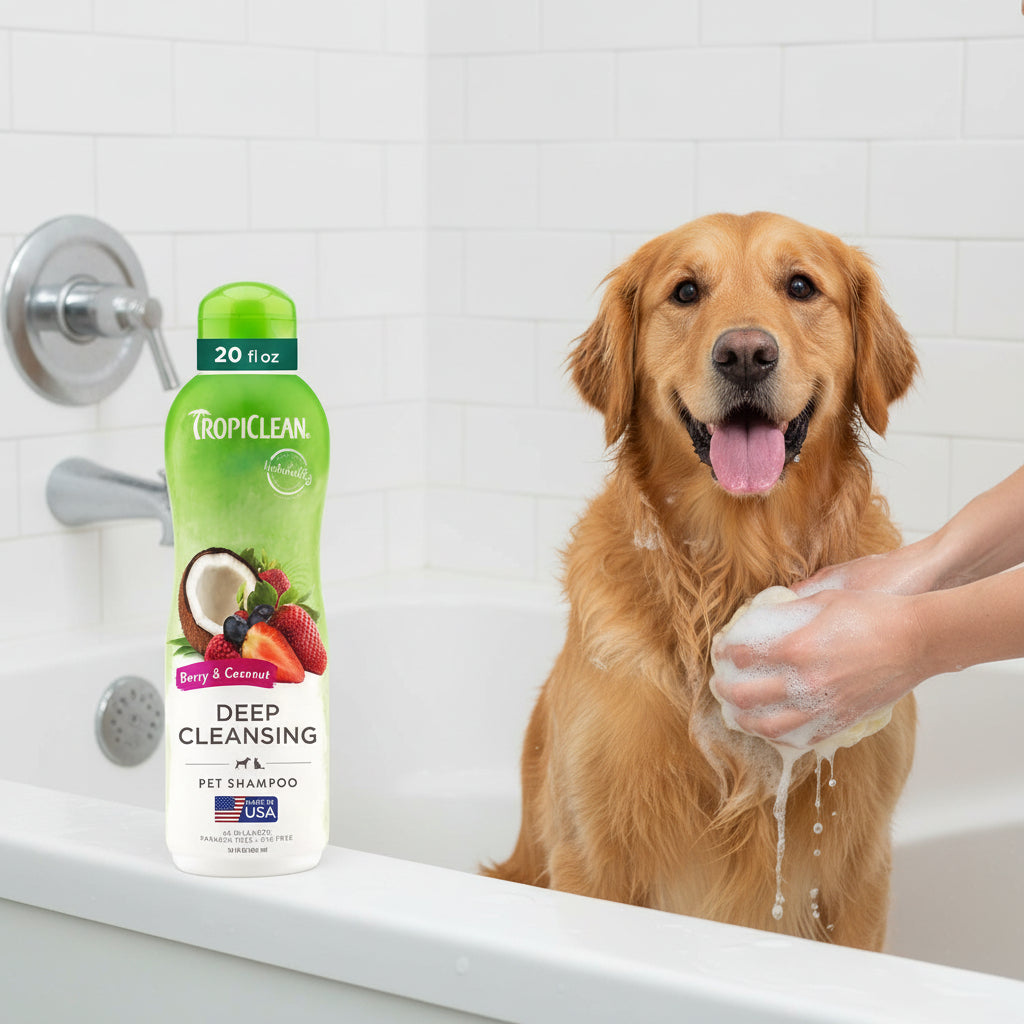 TropiClean Deodorizing Dog Shampoo for Smelly Pets, Long Lasting Odor Control, Puppy Safe, Made in the USA, Berry Scent, Cat Friendly, 20oz.