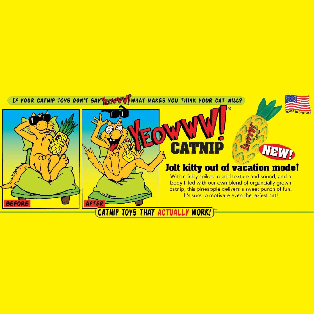 YEOWWW! Pineapple Catnip Toy for Cats, Yellow, 7", for All Breed Sizes (pack of 2)
