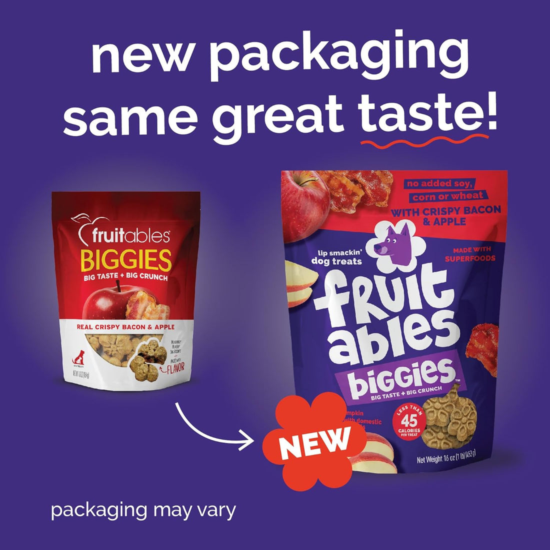 Fruitables Biggies Dog Biscuits, Healthy Treats for Dogs, Pumpkin Doggie Biscuits, Crunchy Treats, Made Without Wheat, Corn and Soy, Made in the USA, Crispy Apple and Bacon Flavor, 16oz