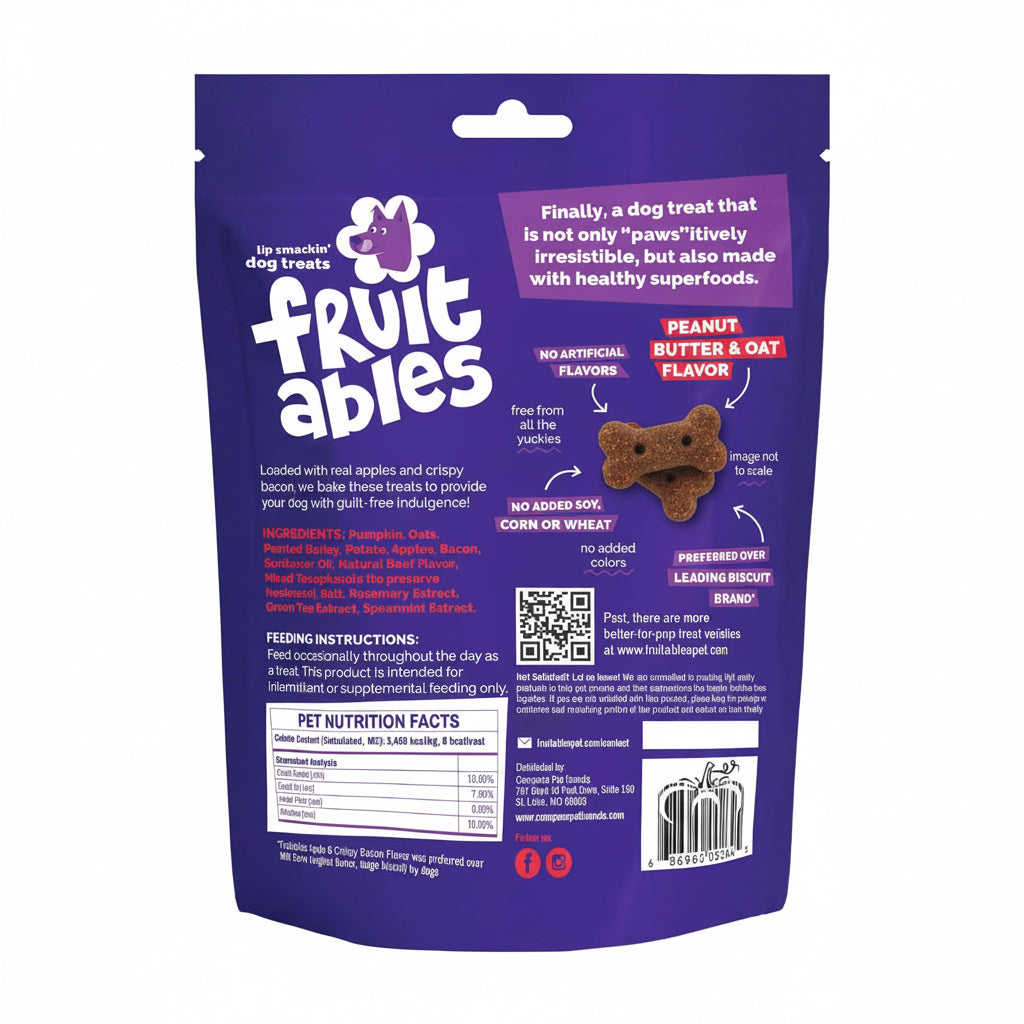 Fruitables Baked Dog Treats, Healthy Pumpkin Treat for Dogs, Low Calorie & Delicious, Free of Wheat, Corn and Soy, Made in the USA, Apple and Crispy Bacon Flavor, 12oz