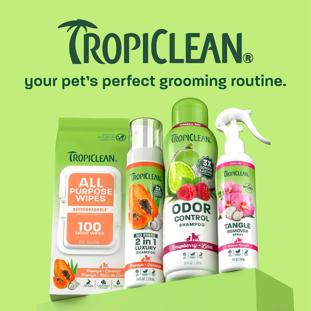 TropiClean Deodorizing Dog Shampoo, Powerful Odor Control, Long-Lasting Raspberry Lime Scent, Puppy Safe, Made in The USA, Cat Friendly, 20oz.