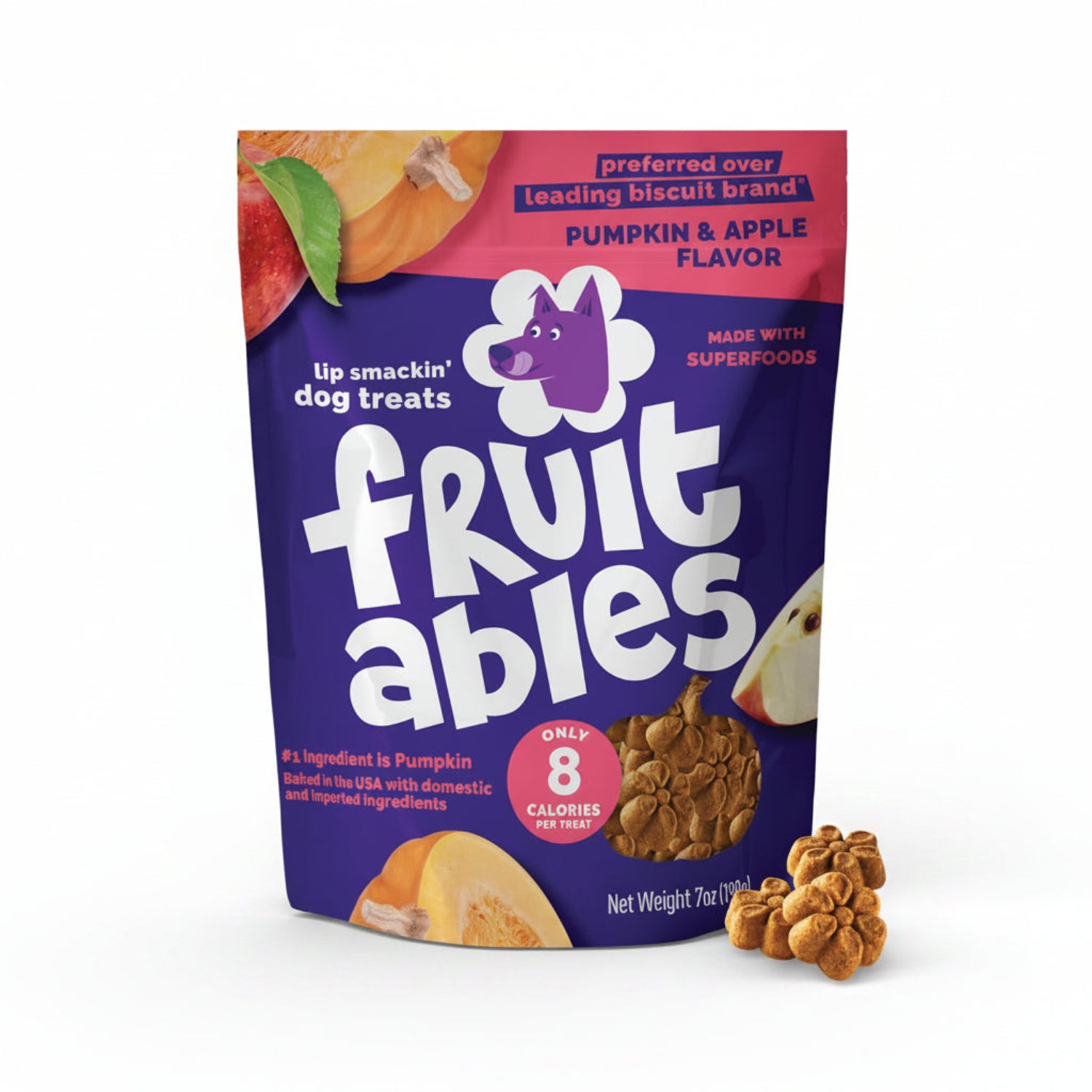 Fruitables Baked Dog Treats, Healthy Pumpkin Treat for Dogs, Low Calorie & Delicious, No Wheat, Corn or Soy, Made in the USA, Pumpkin and Apple Flavor, 7oz