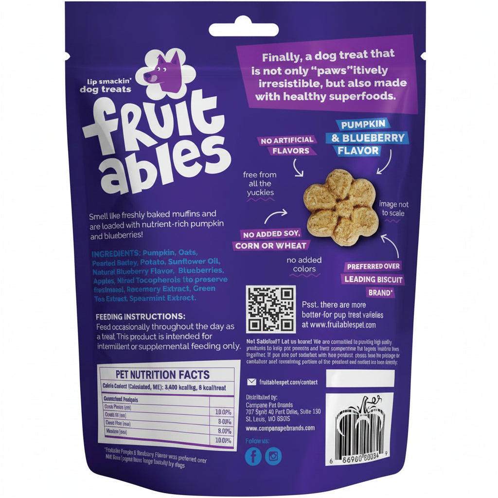 Fruitables Baked Dog Treats, Healthy Pumpkin Treat for Dogs, Low Calorie & Delicious, No Wheat, Corn or Soy, Made in the USA, Pumpkin and Blueberry Flavor, 12oz