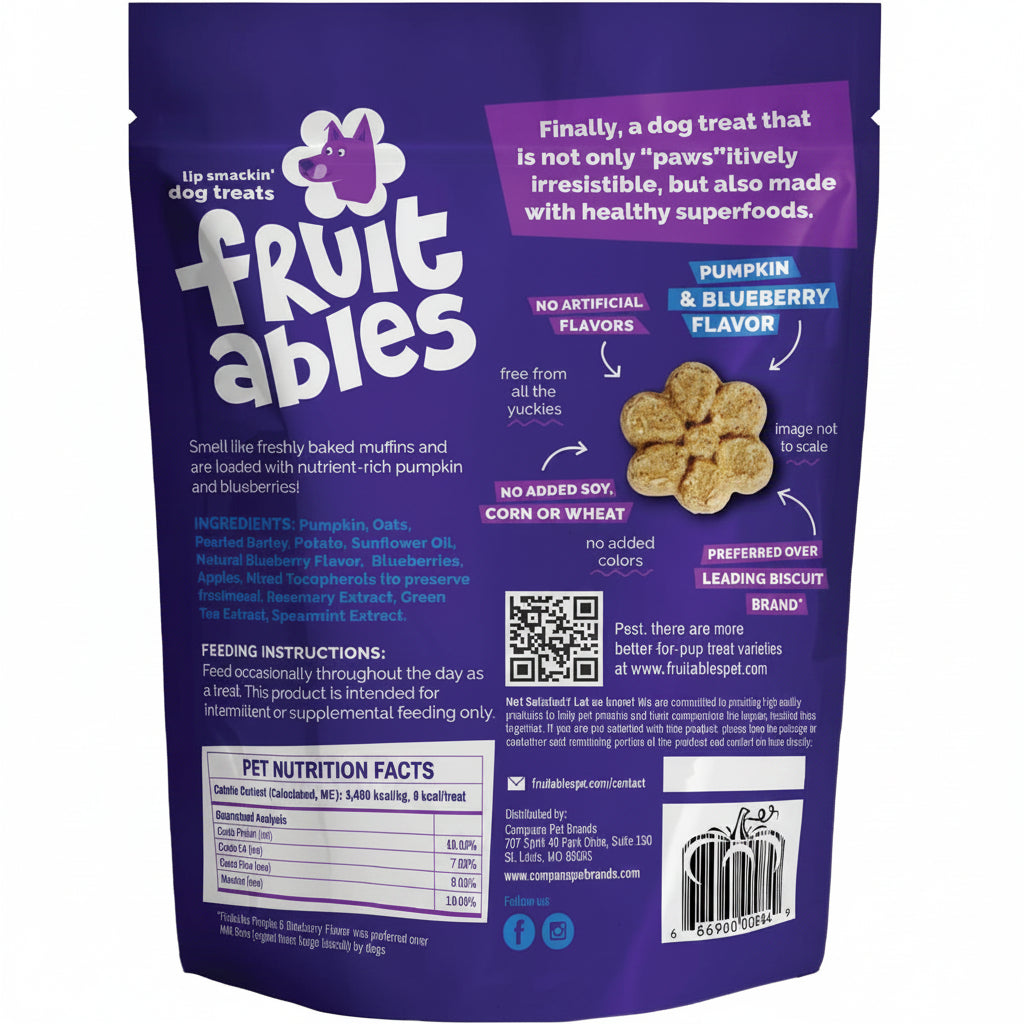 Fruitables Baked Dog Treats, Healthy Pumpkin Treat for Dogs, Low Calorie & Delicious, No Wheat, Corn or Soy, Made in the USA, Pumpkin and Blueberry Flavor, 12oz