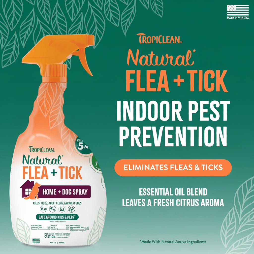 TropiClean Natural Maximum Strength Flea and Tick Spray for Dogs and Home, 32oz