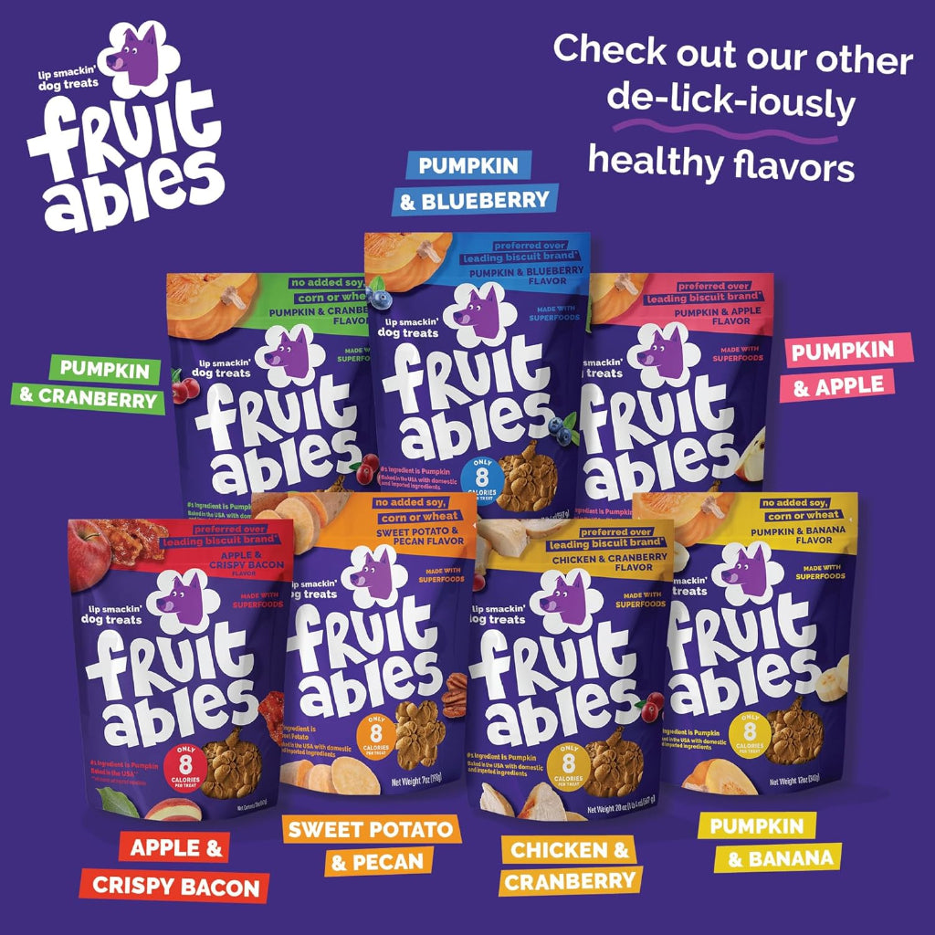 Fruitables Baked Dog Treats, Healthy Pumpkin Snacks for Dogs, Low Calorie & Delicious, No Wheat, Corn or Soy, Puppy Training Treats, Made in the USA, Pumpkin and Cranberry Flavor, 7oz