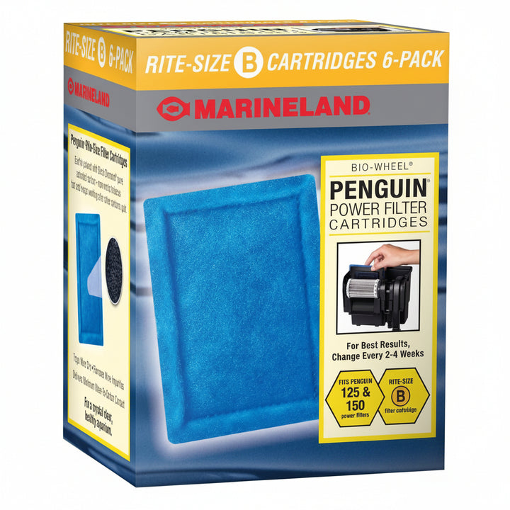 Marineland Penguin Power Filter Cartridge Rite-Size B, 6 Count, Replacement Cartridge For Aquarium Filtration