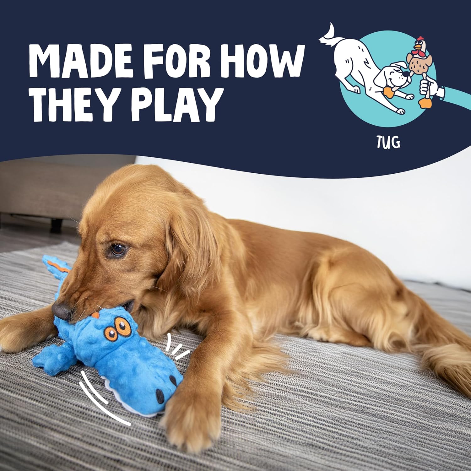 goDog Just For Me Gator with Chew Guard Technology Tough Plush Dog Toy Blue, 1ea/LG