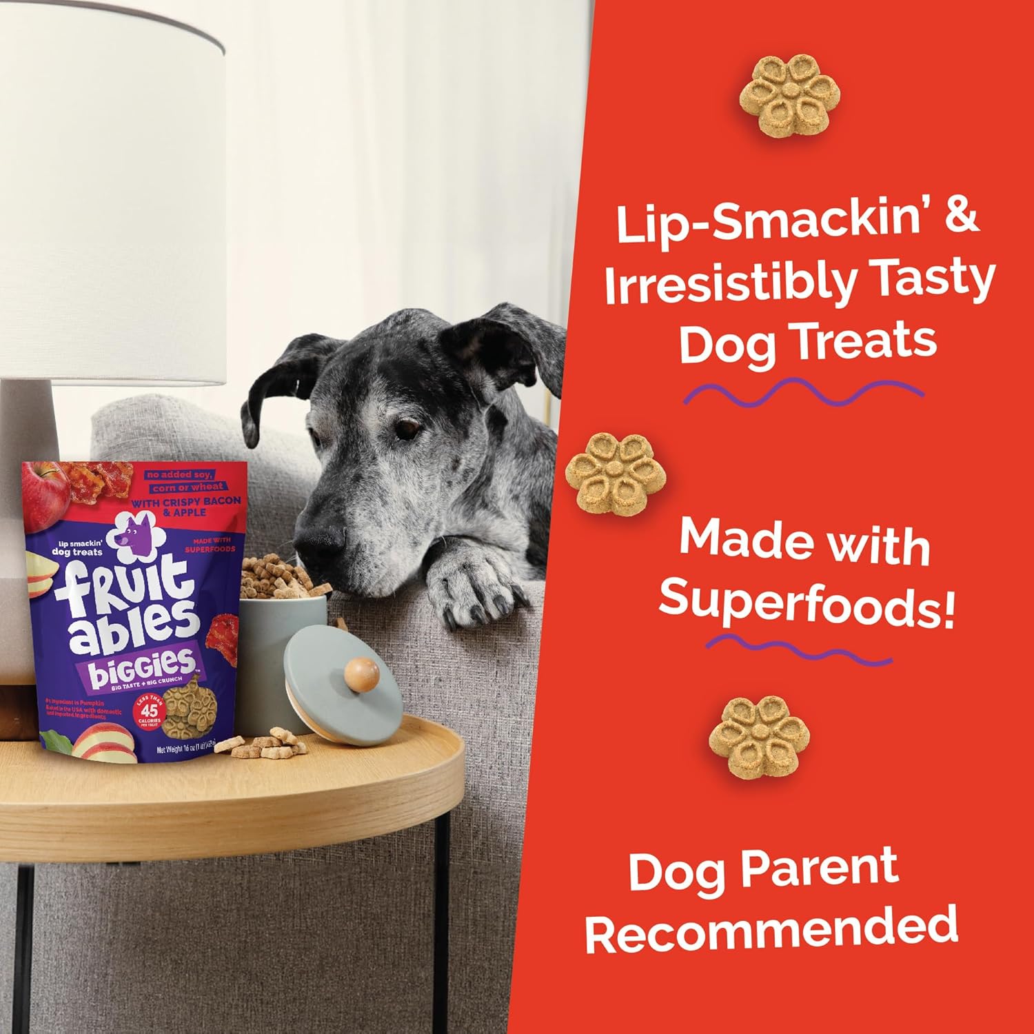 Fruitables Biggies Dog Biscuits, Healthy Treats for Dogs, Pumpkin Doggie Biscuits, Crunchy Treats, Made Without Wheat, Corn and Soy, Made in the USA, Crispy Apple and Bacon Flavor, 16oz