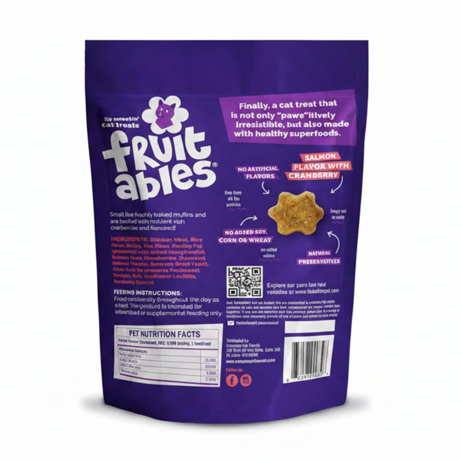 Fruitables Cat Treats, Healthy Treats For Cats, Low Calorie and Packed with Protein, Crunchy Biscuits, No Wheat, Corn or Soy, Made with Real Salmon and Cranberry, 2.5oz (pack of 2)