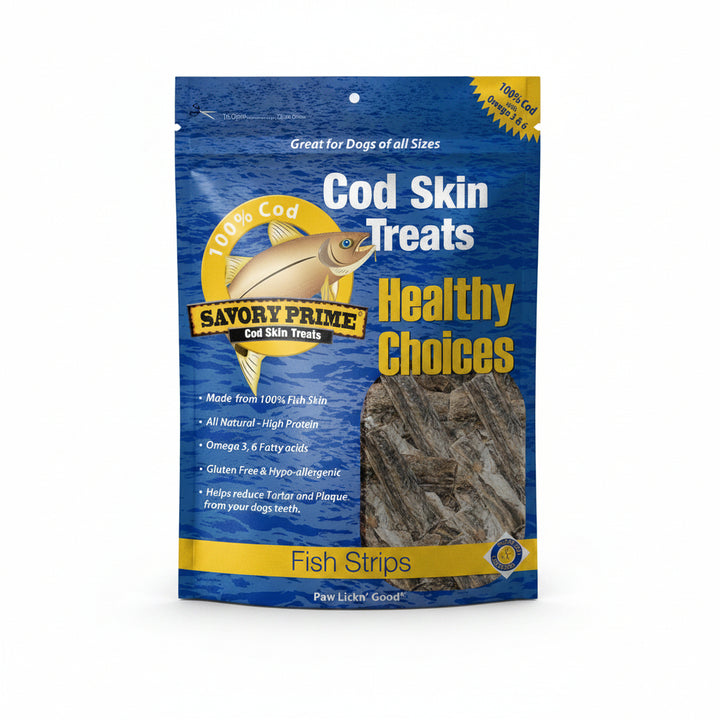 Savory Prime Cod Skin Fish Strips, 8-Ounce (49662008), All Breed Sizes