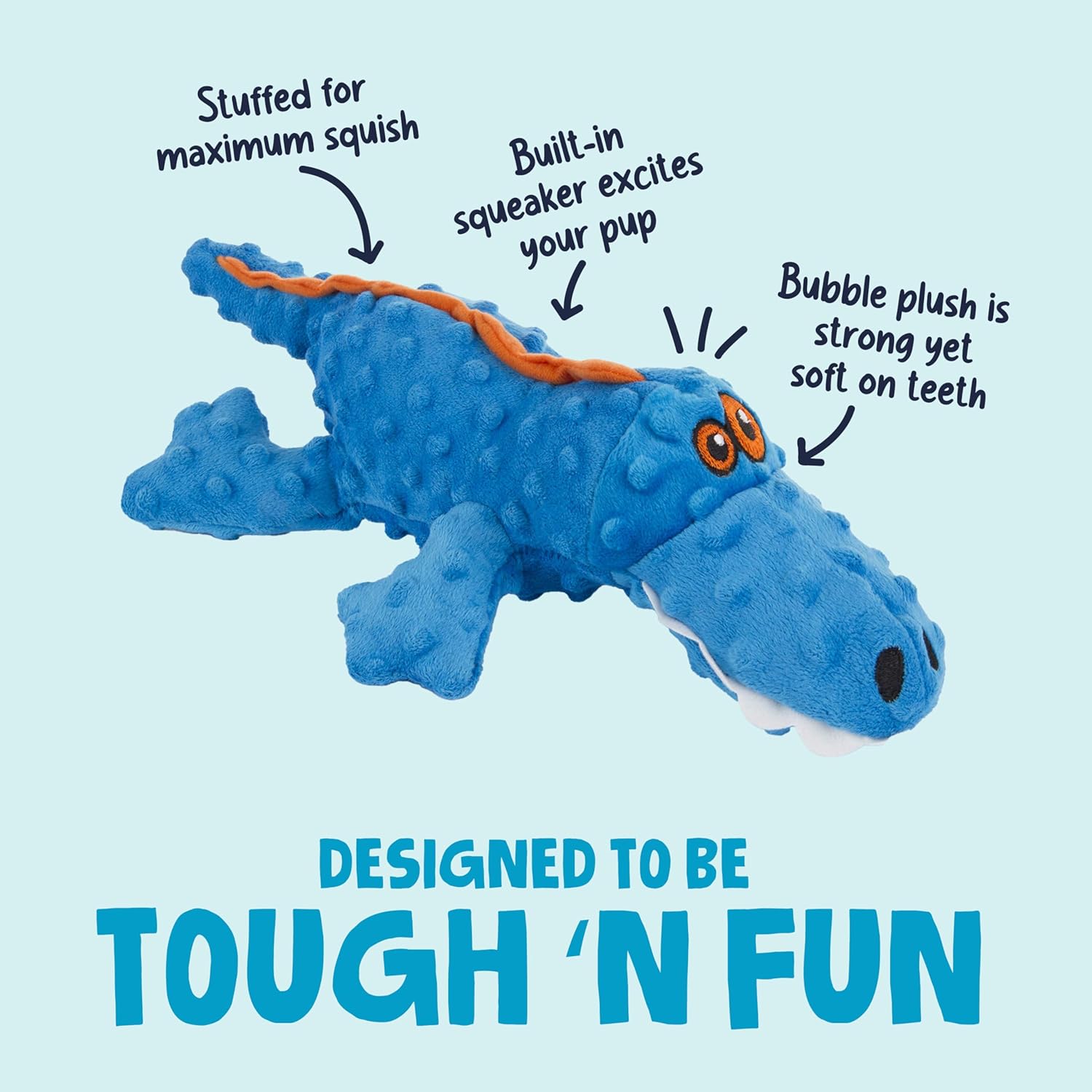 goDog Just For Me Gator with Chew Guard Technology Tough Plush Dog Toy Blue, 1ea/LG