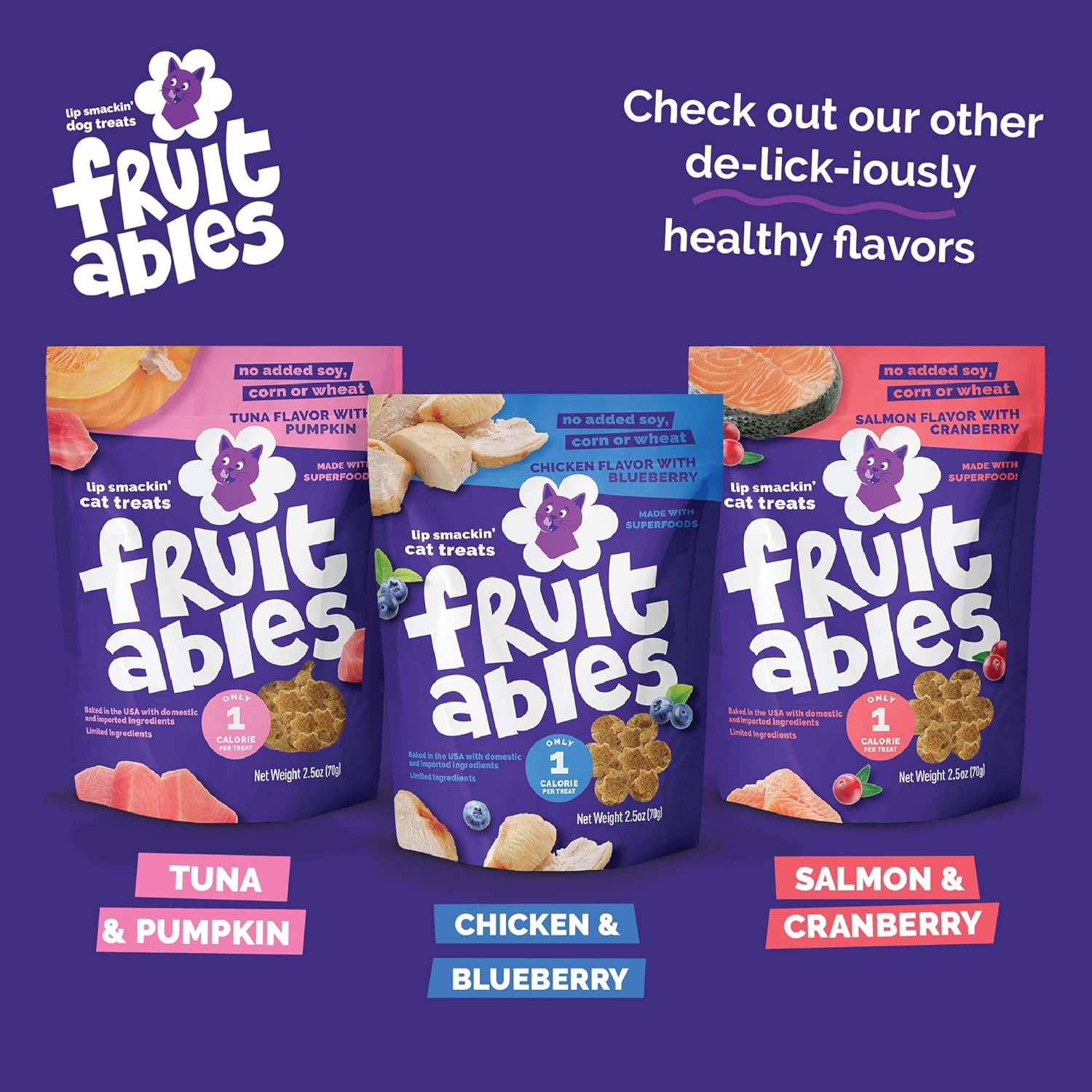 Fruitables Cat Treats, Healthy Treats For Cats, Low Calorie and Packed with Protein, Crunchy Biscuits, No Wheat, Corn or Soy, Made with Real Tuna and Pumpkin, 2.5oz (Pack of 2)
