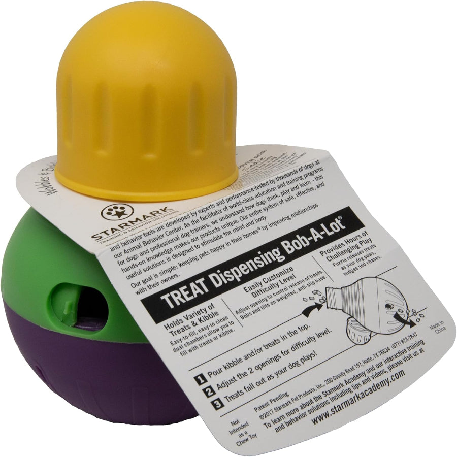 Starmark Bob-A-Lot Treat Dispensing Dog Toy Purple/Green/Yellow, 1ea/SM