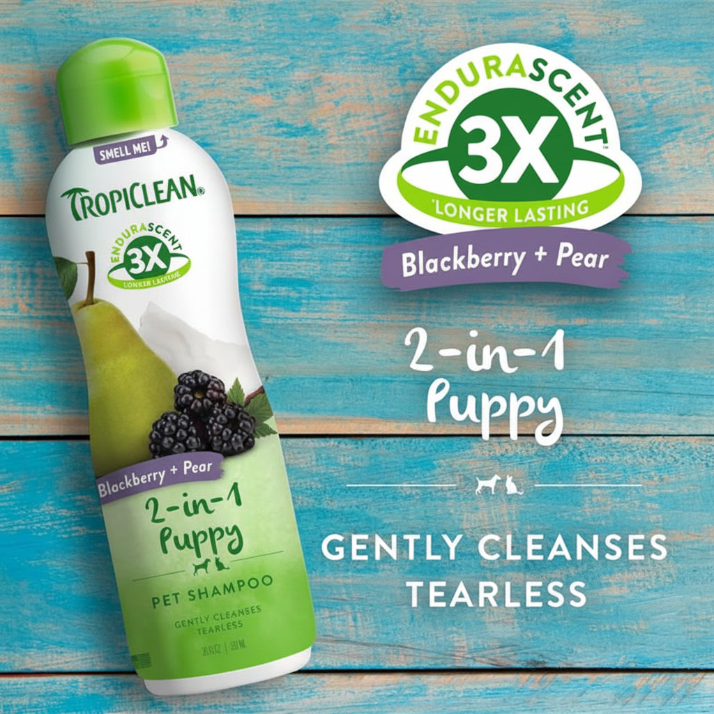 TropiClean Tearless Puppy Shampoo, 3X Long-Lasting BlackBerry Pear Scent, Hypoallergenic Dog Shampoo, Made in the USA, Cat & Kitten Friendly, 20 oz