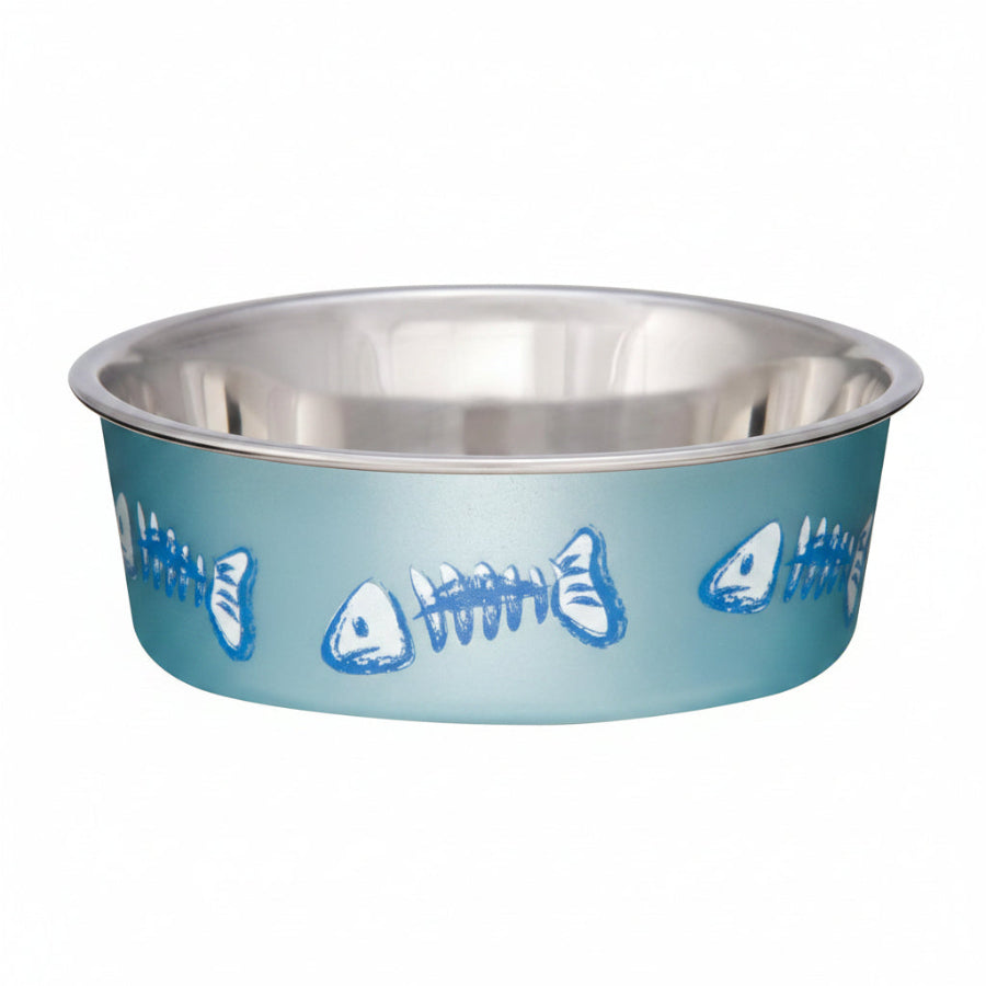 Loving Pets Bella Designer Fish Skeleton Cat Dish Metallic Ocean Blue, 1ea/XS