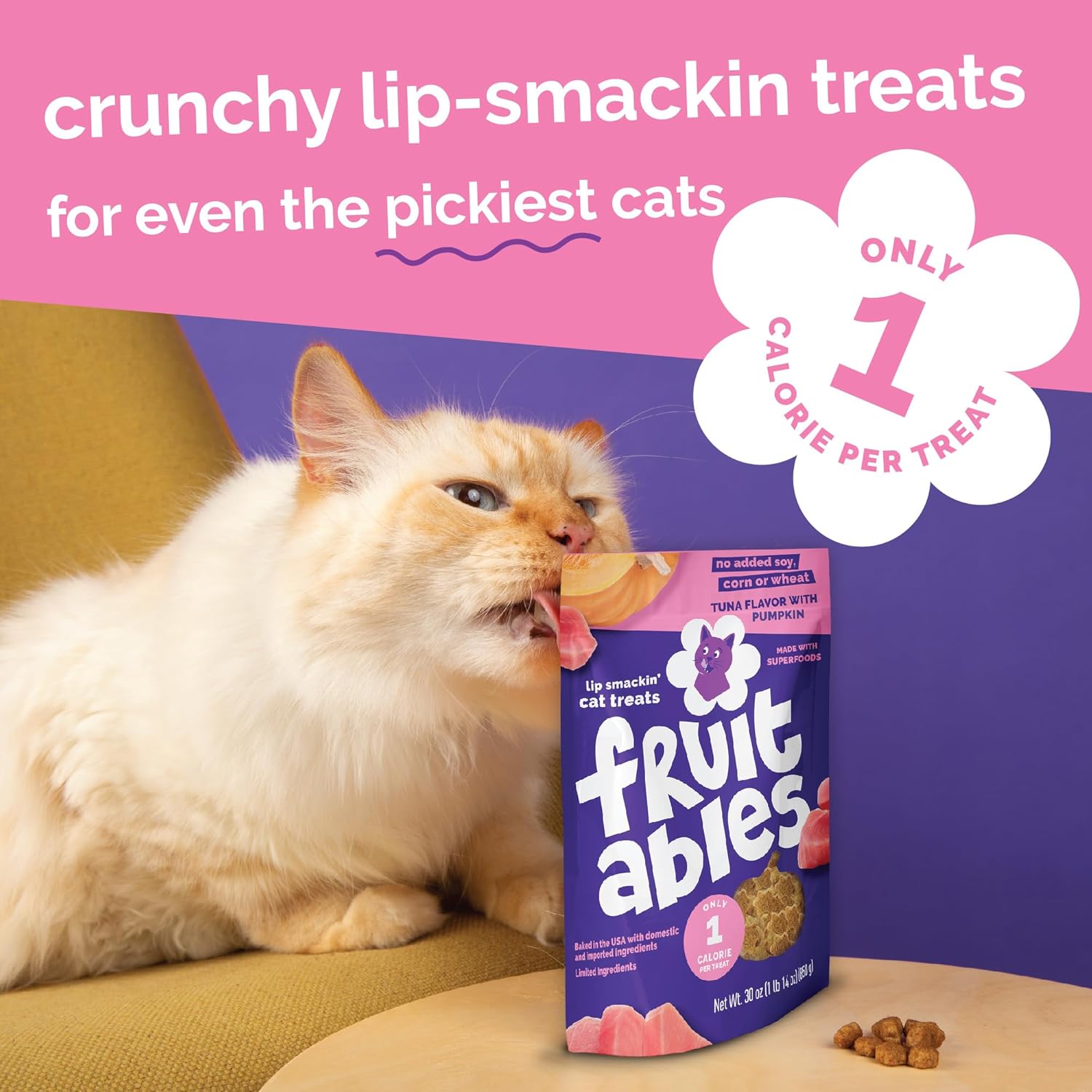 Fruitables Cat Treats, Healthy Treats For Cats, Low Calorie and Packed with Protein, Crunchy Biscuits, No Wheat, Corn or Soy, Made with Real Tuna and Pumpkin, 2.5oz (Pack of 2)