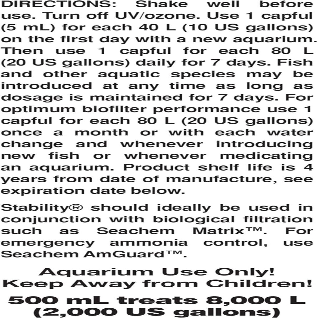 Seachem Stability Fish Tank Stabilizer - For Freshwater and Marine Aquariums, 16.9 Fl Oz (Pack of 1)