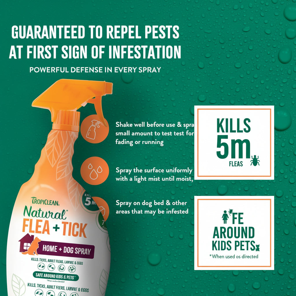 TropiClean Natural Maximum Strength Flea and Tick Spray for Dogs and Home, 32oz