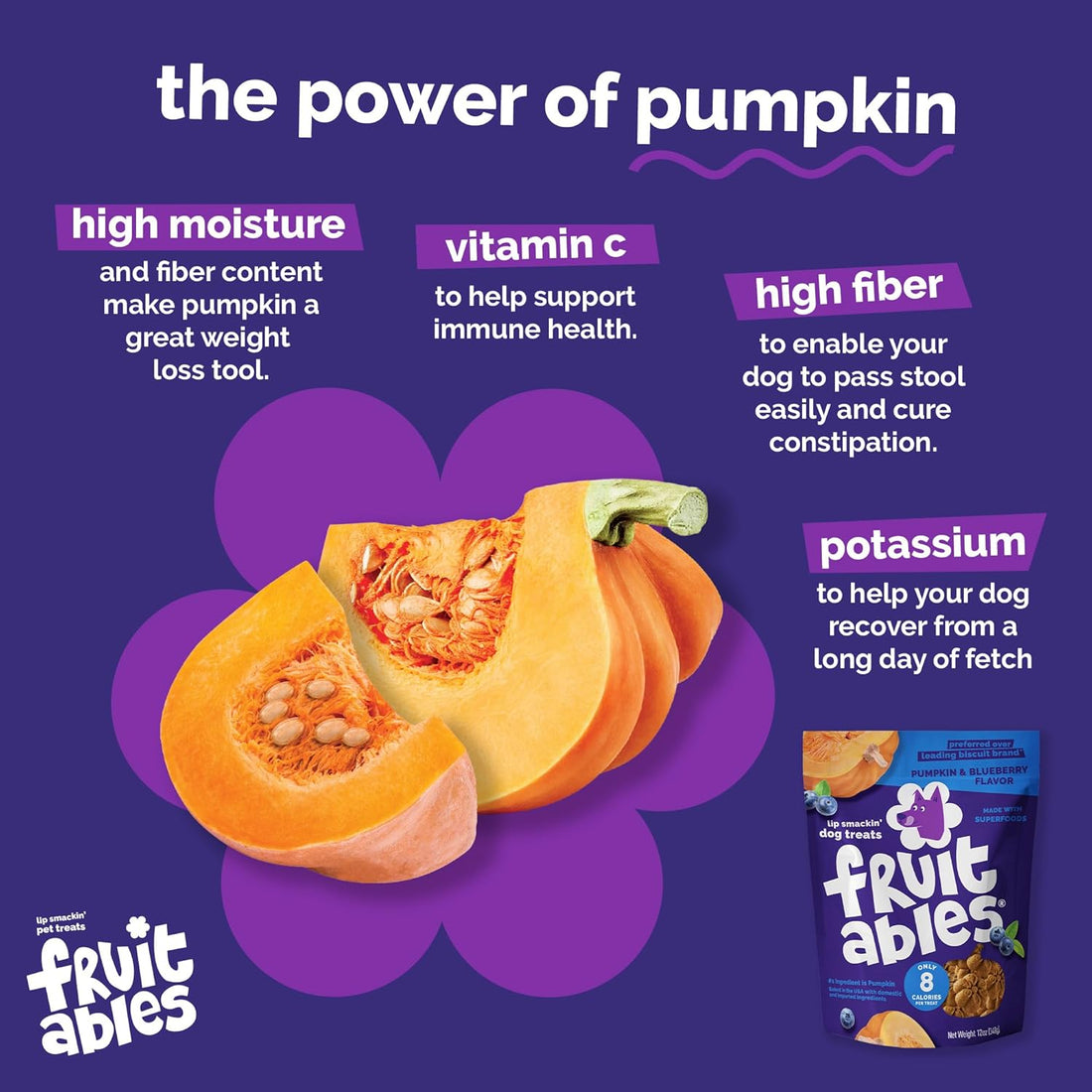 Fruitables Baked Dog Treats, Healthy Pumpkin Treat for Dogs, Low Calorie & Delicious, No Wheat, Corn or Soy, Made in the USA, Pumpkin and Apple Flavor, 7oz