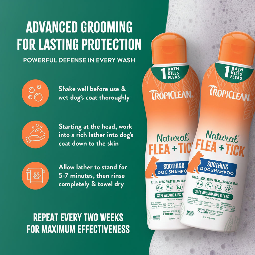 TropiClean Soothing Flea and Tick Shampoo for Dogs, Powerful & Natural Defense, for Large & Small Dogs, Made in USA, 20oz