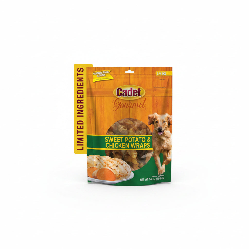 Cadet Gourmet Sweet Potato & Chicken Wraps Limited-Ingredient Dog Chews, Healthy and Natural Training Treats for Small and Large Dogs, 14 oz.