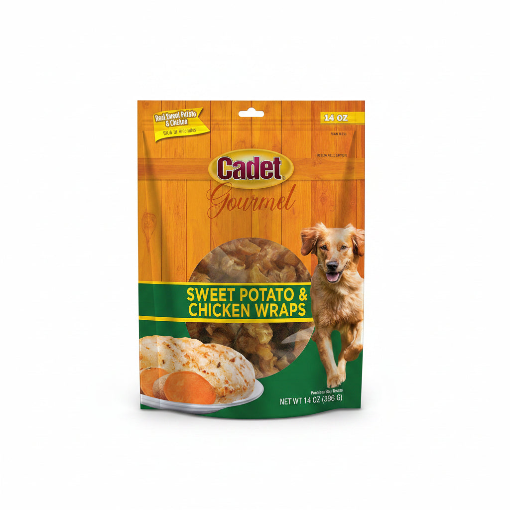 Cadet Gourmet Sweet Potato & Chicken Wraps Limited-Ingredient Dog Chews, Healthy and Natural Training Treats for Small and Large Dogs, 14 oz.