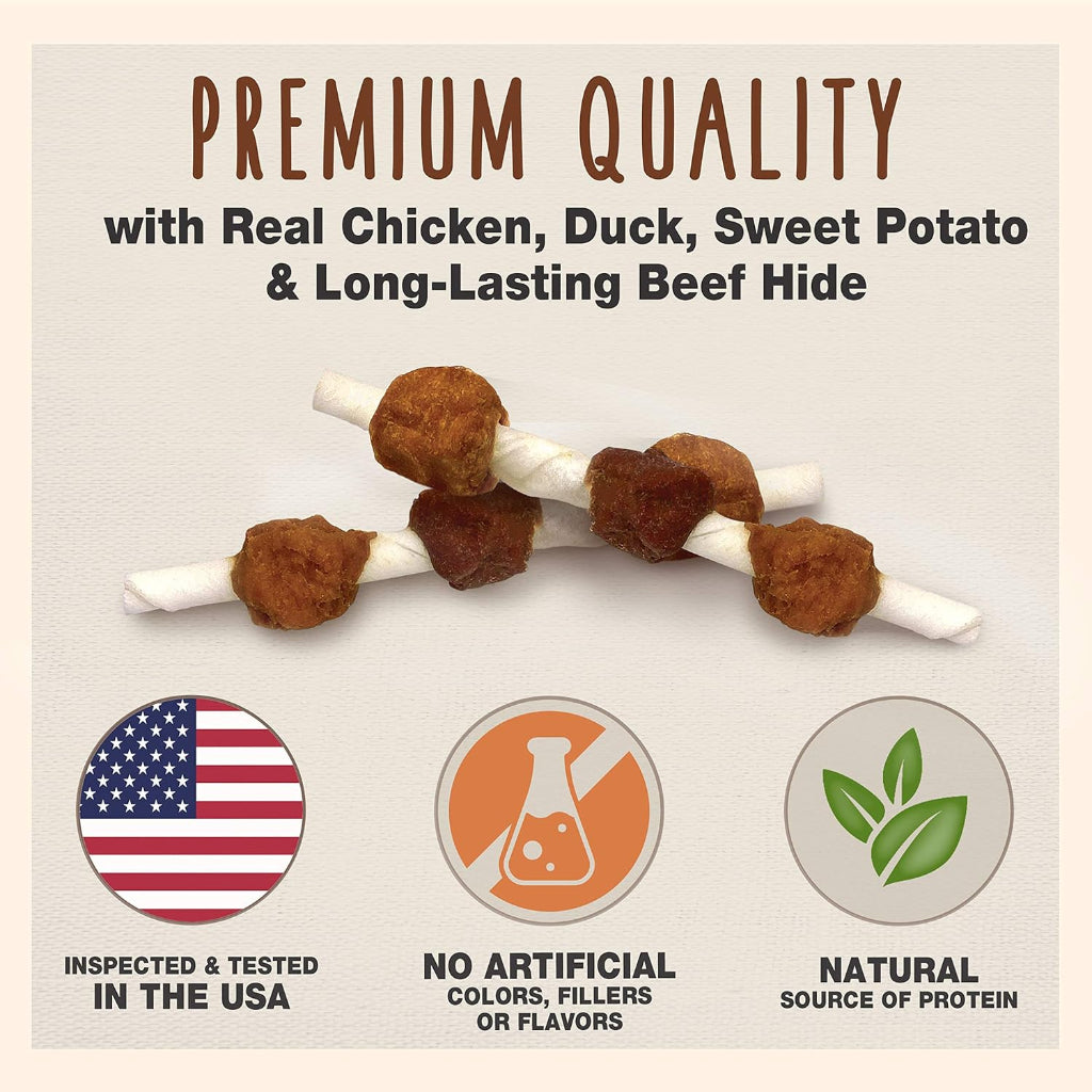 Cadet Gourmet Shish Kabob Dog Chews for Small Dogs, Rawhide Treats with Chicken, Duck and Sweet Potato, Healthy & Natural Beef Hide, 5-Inch Sticks, 12 oz.