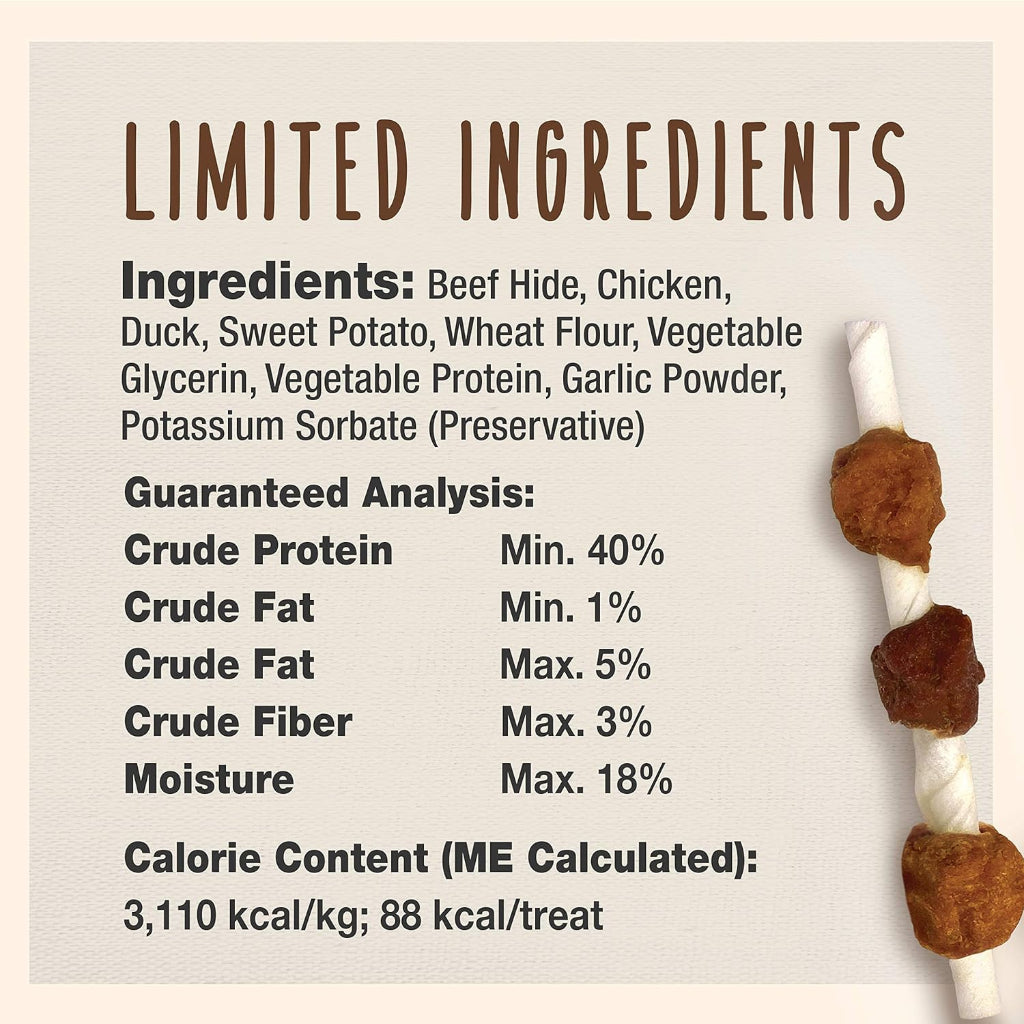Cadet Gourmet Shish Kabob Dog Chews for Small Dogs, Rawhide Treats with Chicken, Duck and Sweet Potato, Healthy & Natural Beef Hide, 5-Inch Sticks, 12 oz.
