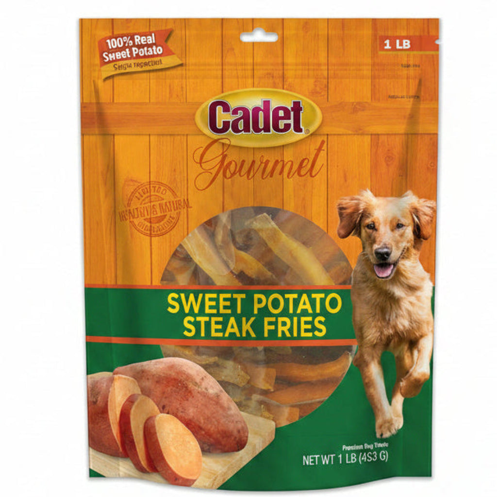 Cadet Gourmet Sweet Potato Steak Fries, Healthy Natural Chewy Dog Treats, Single-Ingredient, for Small & Large Dogs, 1 Pound