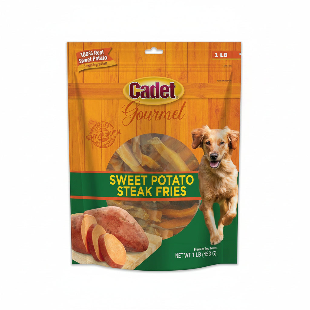 Cadet Gourmet Sweet Potato Steak Fries, Healthy Natural Chewy Dog Treats, Single-Ingredient, for Small & Large Dogs, 1 Pound