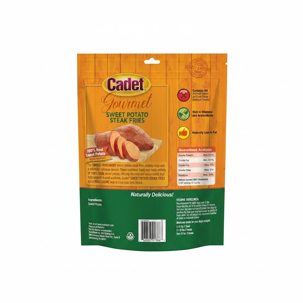 Cadet Gourmet Sweet Potato Steak Fries, Healthy Natural Chewy Dog Treats, Single-Ingredient, for Small & Large Dogs, 1 Pound