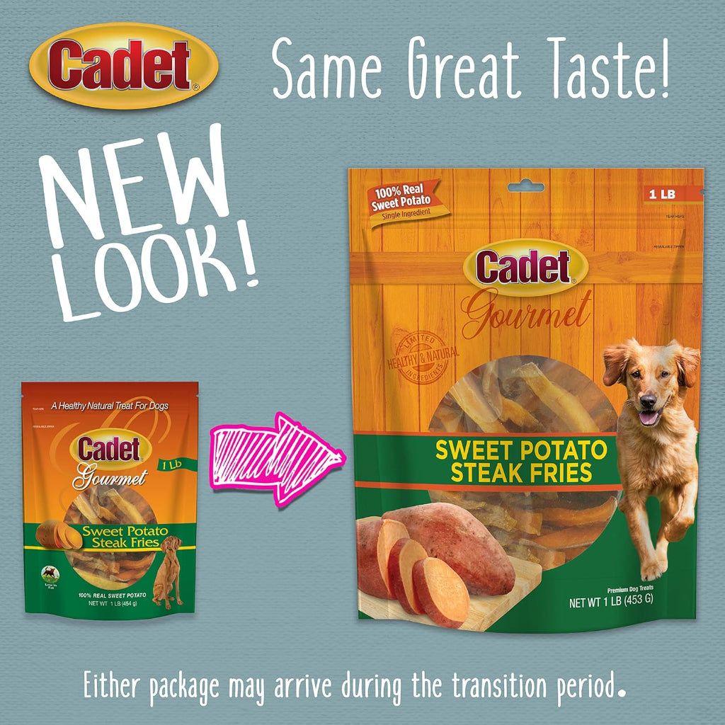 Cadet Gourmet Sweet Potato Steak Fries, Healthy Natural Chewy Dog Treats, Single-Ingredient, for Small & Large Dogs, 1 Pound