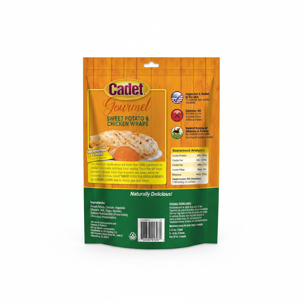 Cadet Gourmet Sweet Potato & Chicken Wraps Limited-Ingredient Dog Chews, Healthy and Natural Training Treats for Small and Large Dogs, 14 oz.