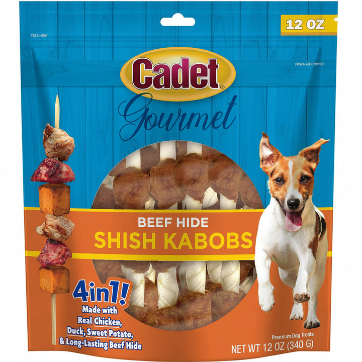 Cadet Gourmet Shish Kabob Dog Chews for Small Dogs, Rawhide Treats with Chicken, Duck and Sweet Potato, Healthy & Natural Beef Hide, 5-Inch Sticks, 12 oz.