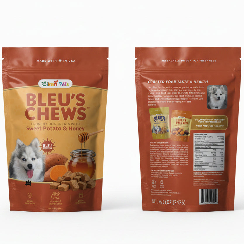 Eikon Pets BLEU'S CHEWS Crunchy Dog Treats with Sweet Potato & Honey, Oven-Baked, All-Natural, 5 oz