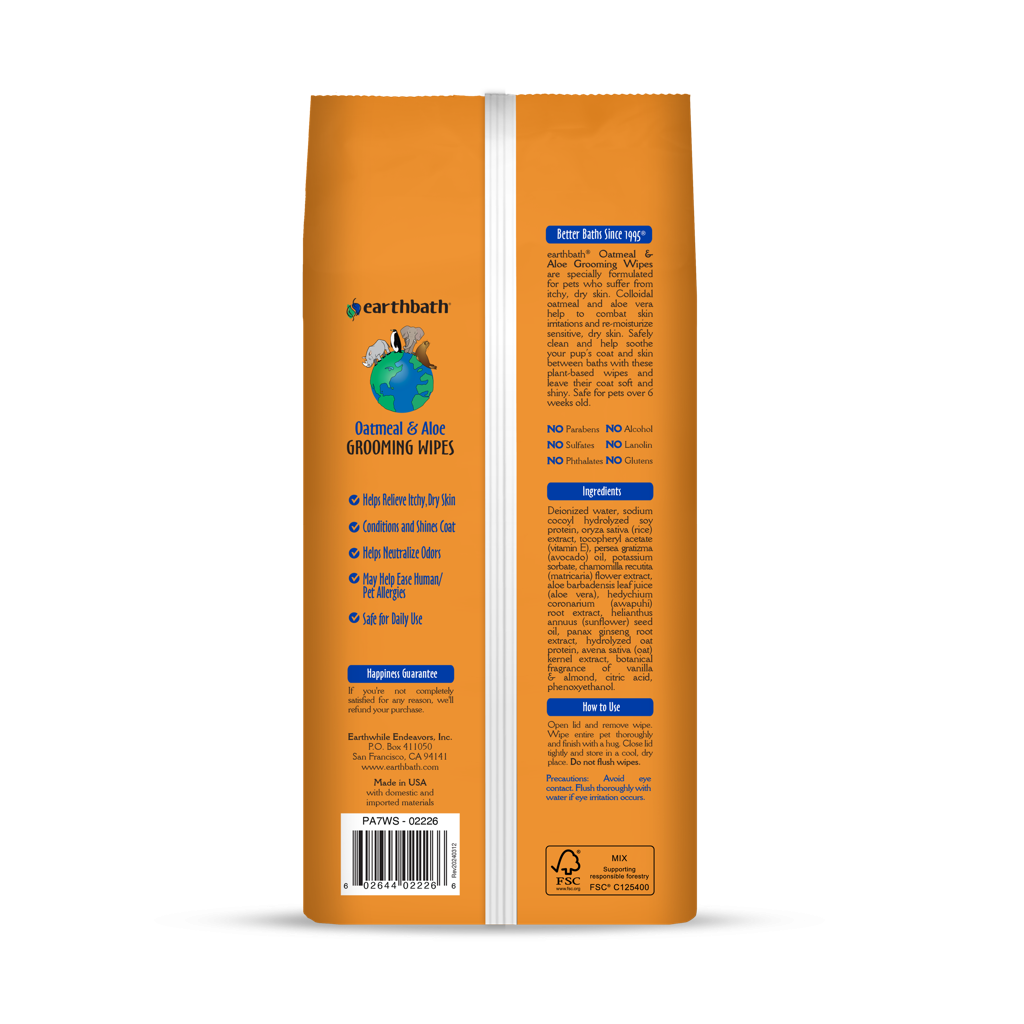 earthbath Oatmeal &amp; Aloe Grooming Wipes&nbsp;Vanilla &amp; Almond