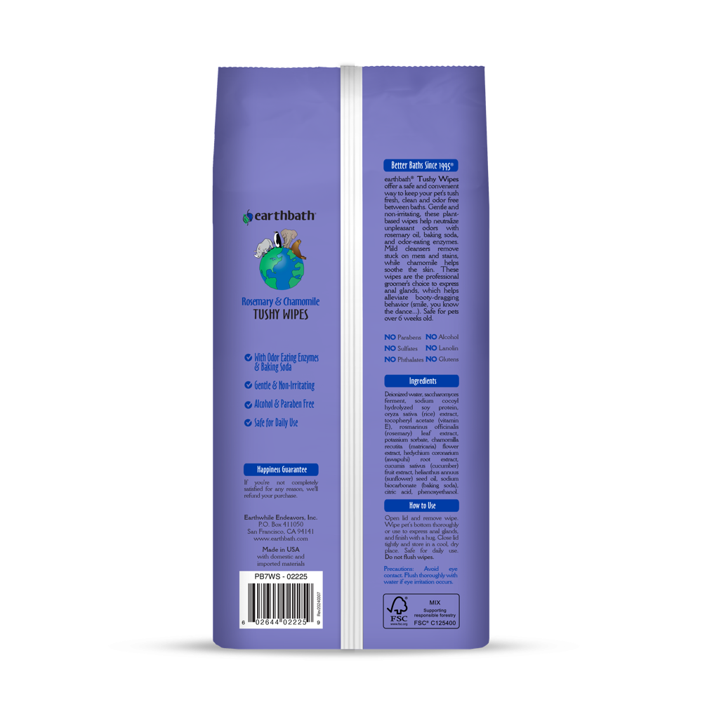 earthbath, Rosemary & Chamomile Tushy Wipes, 100 ct