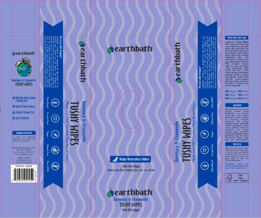 earthbath, Rosemary & Chamomile Tushy Wipes, 100 ct
