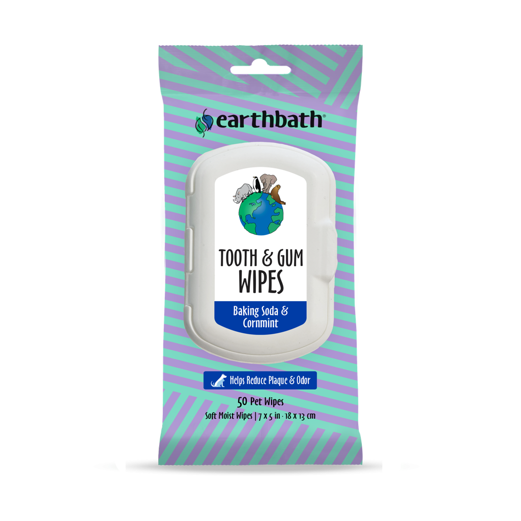 earthbath Tooth & Gum Wipes - Mint Dog Teeth Cleaning Wipes, No Brush Pet Dental Finger Swab for Dog and Cat Teeth Cleaning, Made in USA - Baking Soda & Cornmint, 50 Count