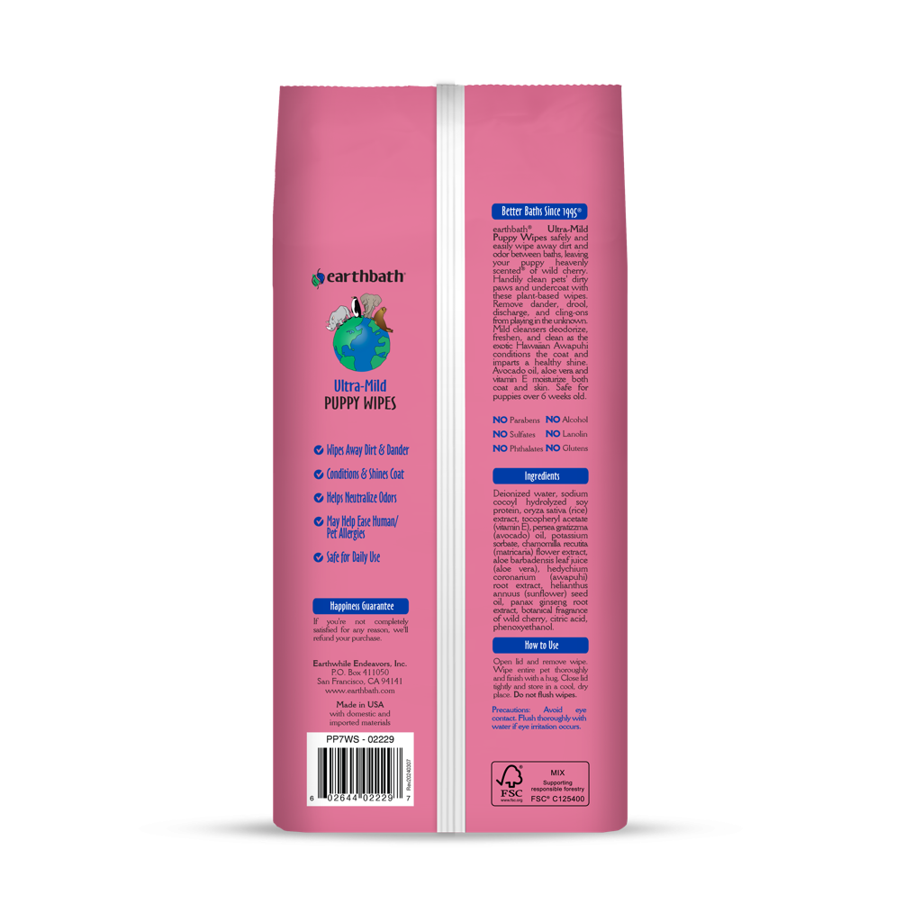 earthbath, Ultra-Mild Wild Cherry Puppy Wipes