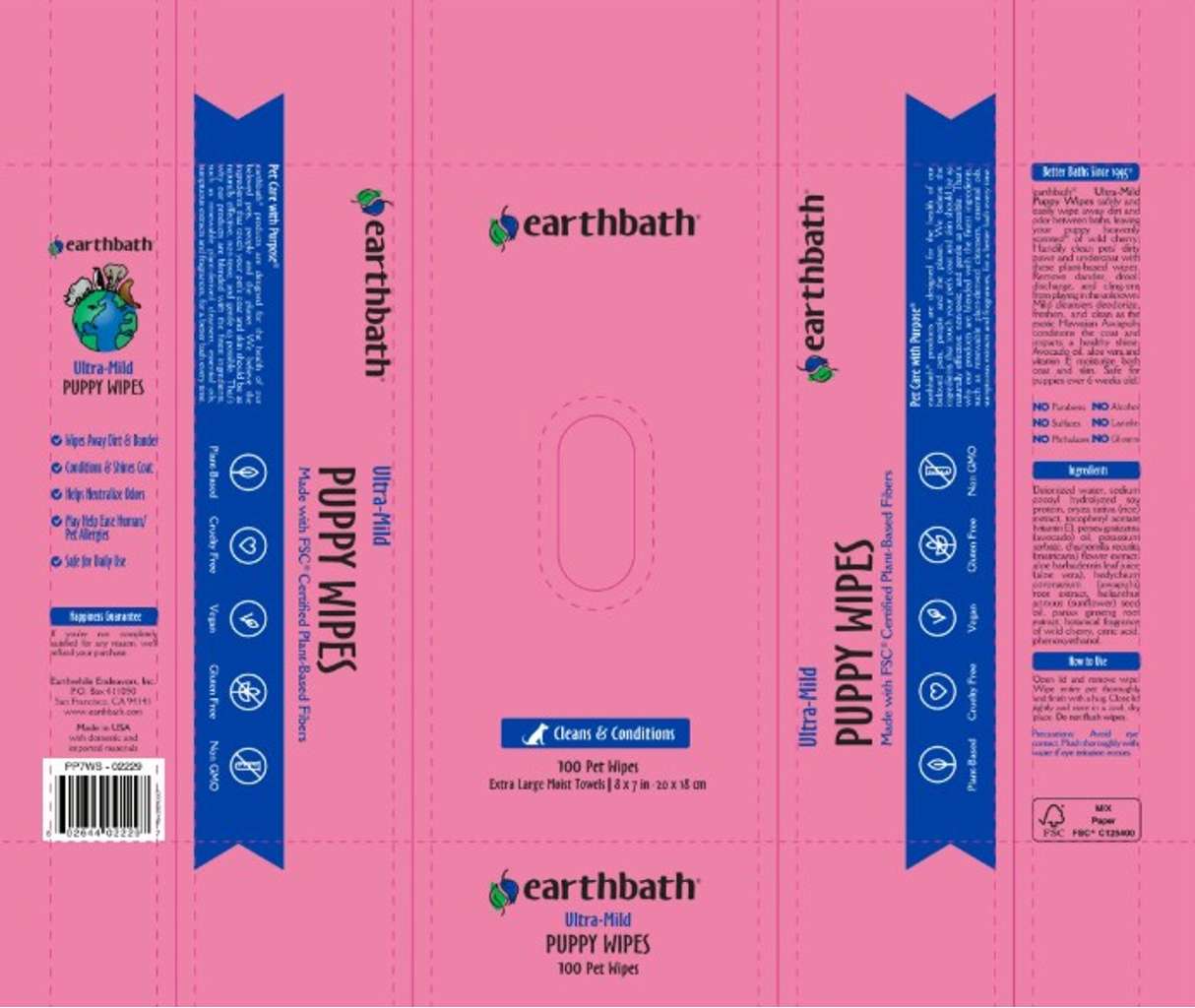 earthbath, Ultra-Mild Wild Cherry Puppy Wipes