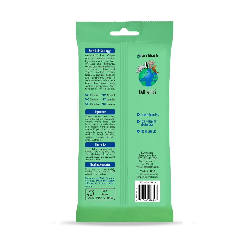 earthbath Ear Wipes Witch Hazel & Chamomile 30 Wipes