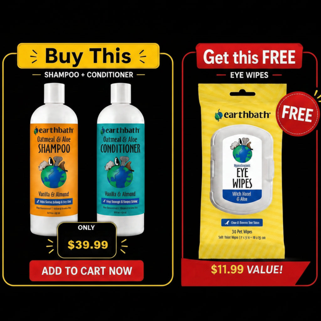earthbath Oatmeal & Aloe Dog Bundle – Shampoo & Conditioner 16 oz + Eye Wipes 30 Ct, Dry & Itchy Skin Relief, Tear Stain Care, Vanilla Almond, Made in USA