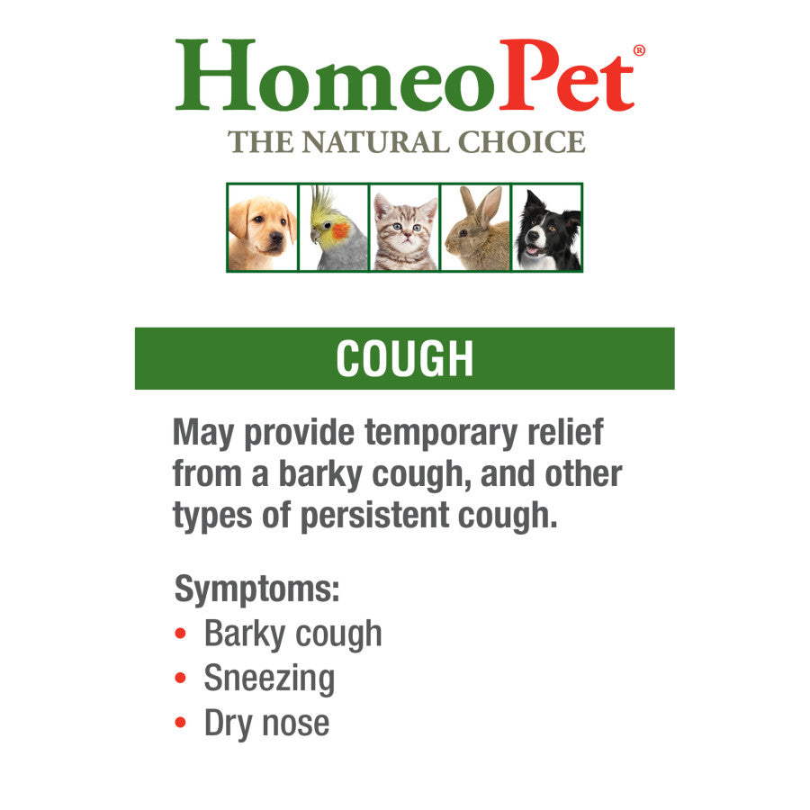 HomeoPet Cough, Safe and Natural Cough Supplement for Dogs, Cats, and Small Pets, 15 Milliliters