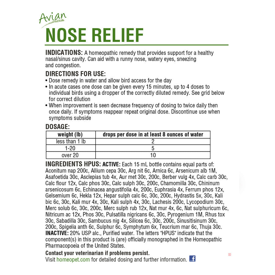 HomeoPet Avian Nose Relief Supplement