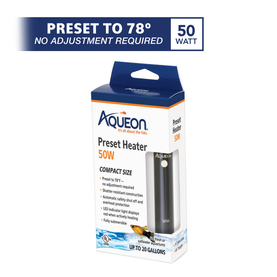 Aqueon Preset Aquarium Heater 1ea/Black, 50 W, Up To 20 gal
